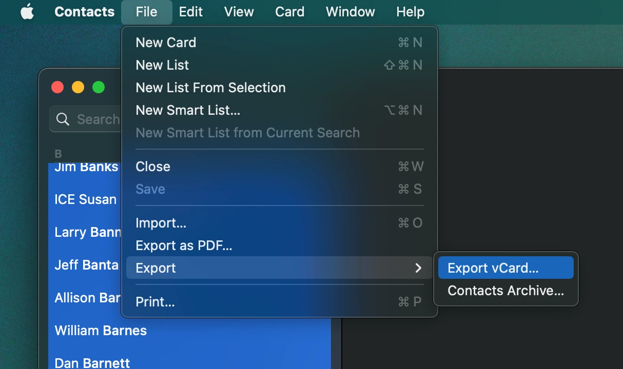 Export vCard from Apple Contacts