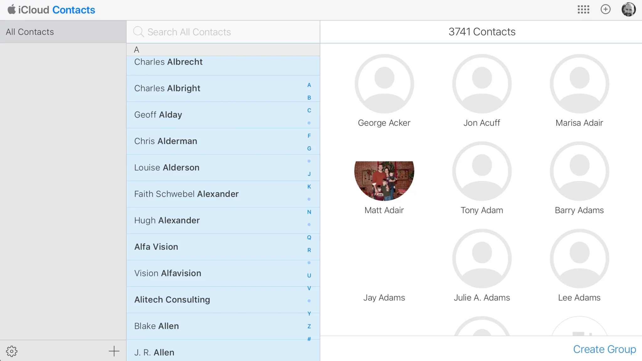 Select all contacts in iCloud Contacts