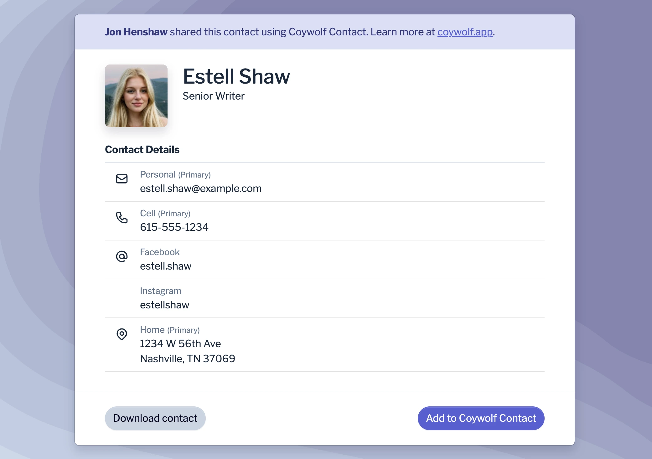 View shared contact